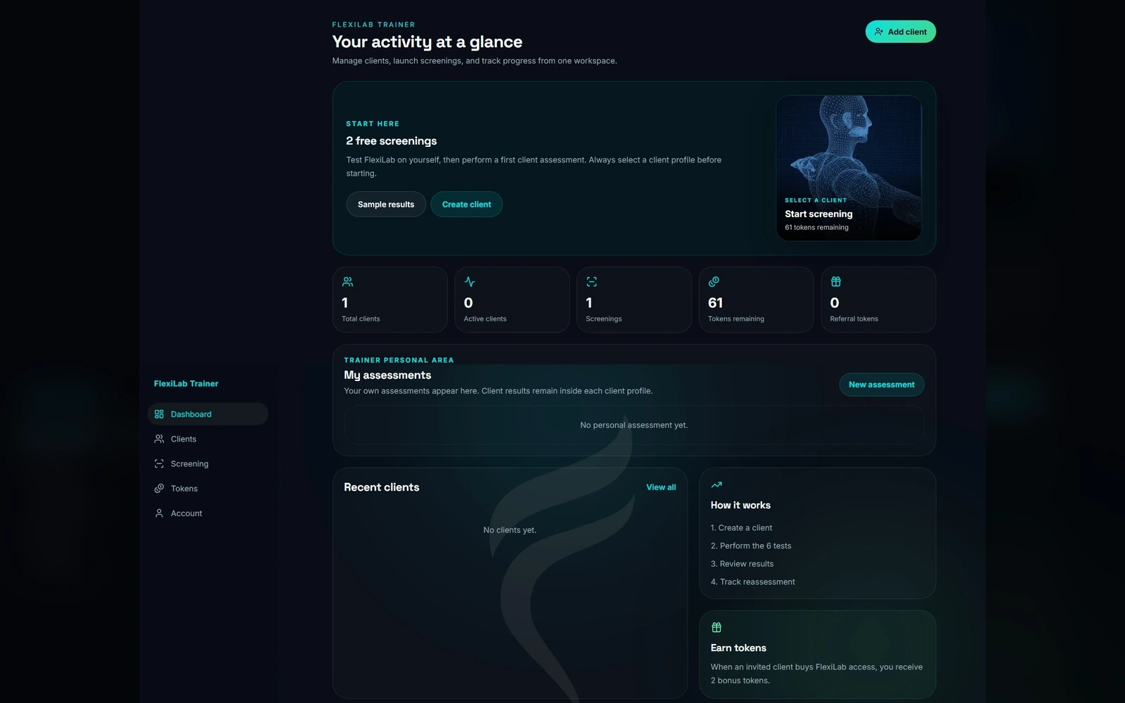 FlexiLab Trainer dashboard