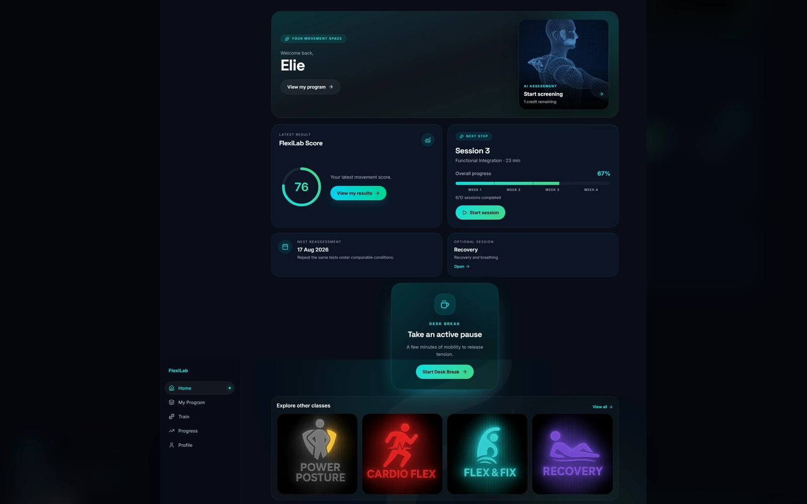 FlexiLab user dashboard